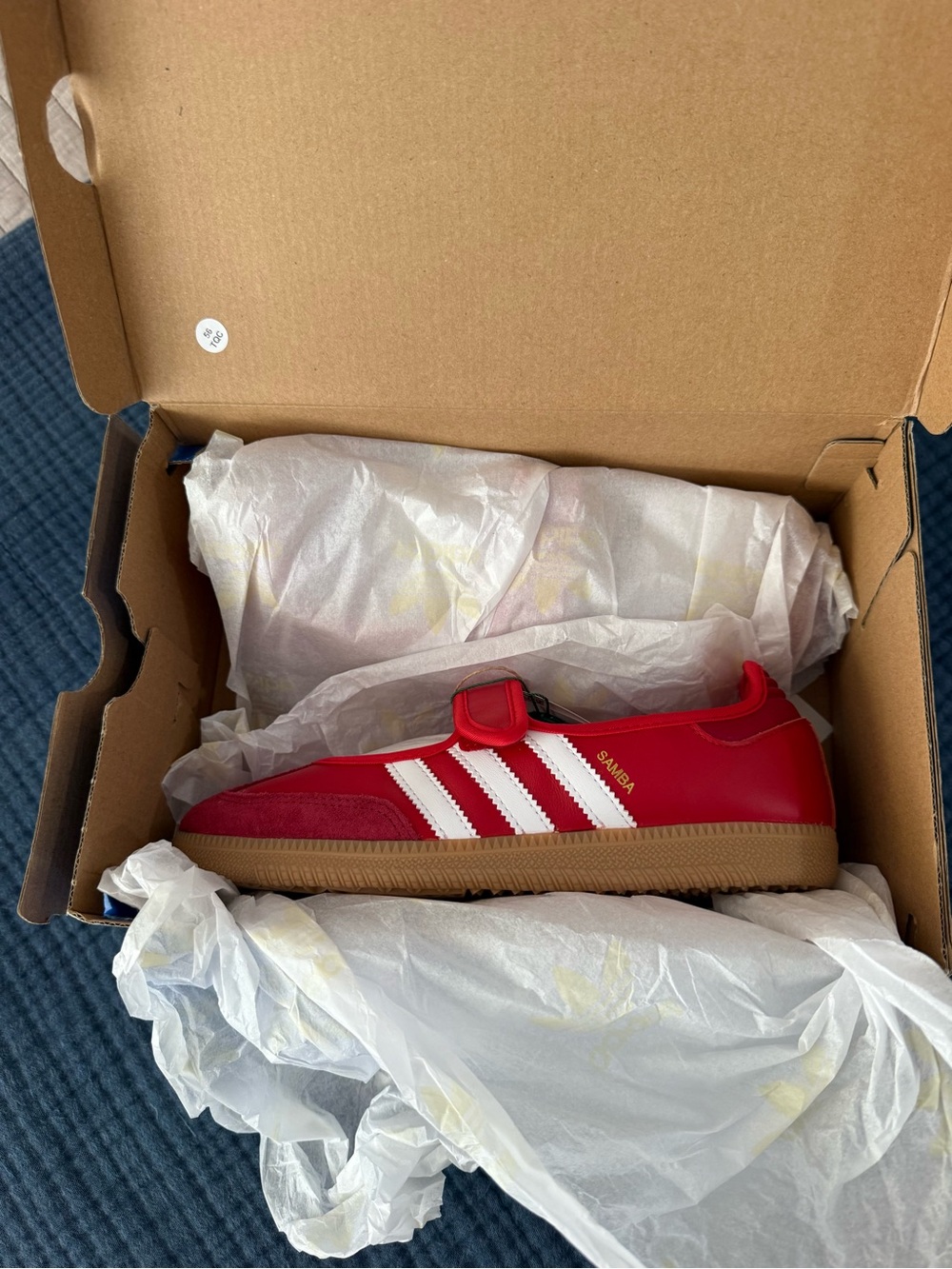 adidas Red Samba Velcro Sneakers with White Stripes - Picture 4 of 5